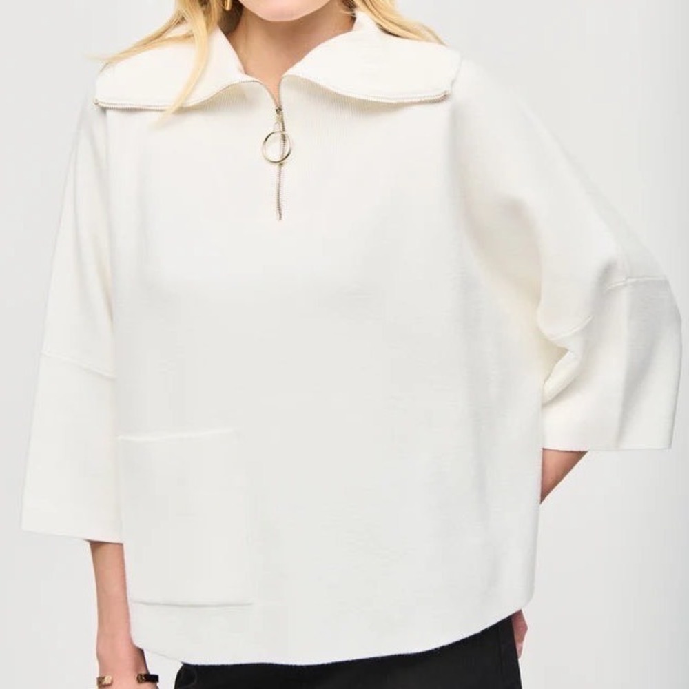 Joseph Ribkoff Jacquard Zipped Collar‎ Sweater Vanilla Women's Large - Picture 2 of 8